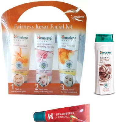 Himalaya fairness facial kit, coca butter body lotion, strawberry lip balm(Set of 3)
Himalaya fairness facial kit, coca butter body lotion, strawberry lip balm(Set of 3)