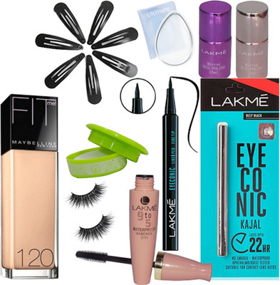 Ultimate silicon puff, waterproof mascara, pen eyeliner, kajal, mirror nail polish pack of 2, foundation, hair clips pack 7 with nail polish remover and eyelashes(Set of 16)
Ultimate silicon puff, waterproof mascara, pen eyeliner, kajal, mirror nail polish pack of 2, foundation, hair clips pack 7 with nail polish remover and eyelashes(Set of 16)