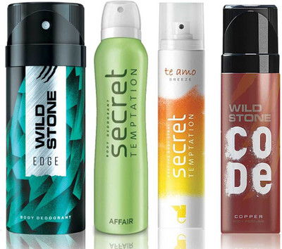 Wild Stone Edge Deodorant (150 ml), Code Copper Perfume(120 ml) and ST Affair Deodorant (150 ml), Te Amo Breeze Body Perfume (120 ml), Pack of 4 Perfume Body Spray - For Men & Women(540 ml, Pack of 4)
Wild Stone Edge Deodorant (150 ml), Code Copper Perfume(120 ml) and ST Affair Deodorant (150 ml), Te Amo Breeze Body Perfume (120 ml), Pack of 4 Perfume Body Spray - For Men & Women(540 ml, Pack of 4)