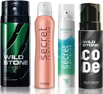 Wild Stone Forest Spice Deodorant (150 ml), Code Platinum Body Perfume(120 ml) and ST Desire Deodorant (150 ml), Te Amo Aqua Body Perfume (120 ml), Pack of 4 Perfume Body Spray - For Men & Women(540 ml, Pack of 4)
Wild Stone Forest Spice Deodorant (150 ml), Code Platinum Body Perfume(120 ml) and ST Desire Deodorant (150 ml), Te Amo Aqua Body Perfume (120 ml), Pack of 4 Perfume Body Spray - For Men & Women(540 ml, Pack of 4)