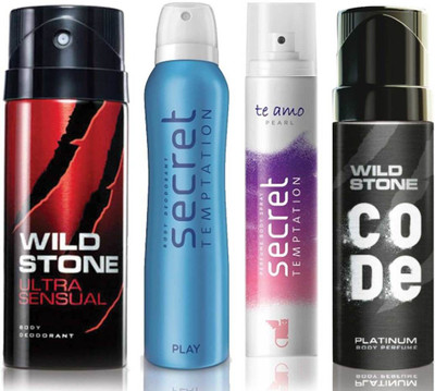 Wild Stone Ultra Sensual Deodorant (150 ml), Code Platinum Body Perfume(120 ml) and ST Play Deodorant (150 ml), Te Amo Pearl Body Perfume (120 ml), Pack of 4 Perfume Body Spray - For Men & Women(540 ml, Pack of 4)
Wild Stone Ultra Sensual Deodorant (150 ml), Code Platinum Body Perfume(120 ml) and ST Play Deodorant (150 ml), Te Amo Pearl Body Perfume (120 ml), Pack of 4 Perfume Body Spray - For Men & Women(540 ml, Pack of 4)