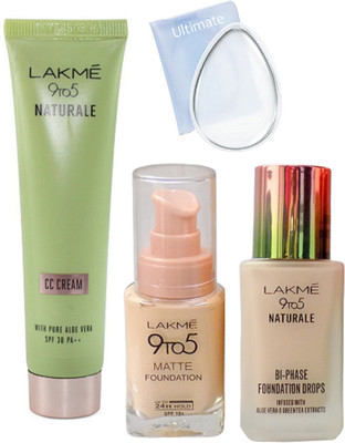 Ultimate silicon puff, Lakme 9to5 Naturale and matte foundation, CC cream(Set of 4)
Ultimate silicon puff, Lakme 9to5 Naturale and matte foundation, CC cream(Set of 4)