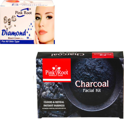 Pink Root CHARCOAL KIT 83GM WITH DIAMOND BLEACH 50GM(Set of 2)