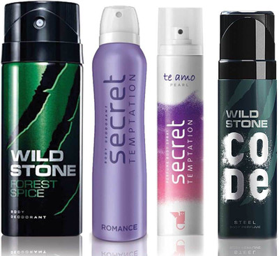 Wild Stone Forest Spice Deodorant (150 ml), Code Steel Body Perfume(120 ml) and ST Romance Deodorant (150 ml), Te Amo Pearl Body Perfume (120 ml), Pack of 4 Perfume Body Spray - For Men & Women(540 ml, Pack of 4)
Wild Stone Forest Spice Deodorant (150 ml), Code Steel Body Perfume(120 ml) and ST Romance Deodorant (150 ml), Te Amo Pearl Body Perfume (120 ml), Pack of 4 Perfume Body Spray - For Men & Women(540 ml, Pack of 4)