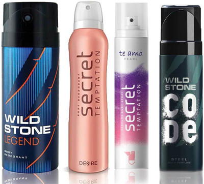 Wild Stone Legend Deodorant (150 ml), Code Steel Body Perfume(120 ml) and ST Desire Deodorant (150 ml), Te Amo Pearl Body Perfume (120 ml), Pack of 4 Perfume Body Spray - For Men & Women(540 ml, Pack of 4)
Wild Stone Legend Deodorant (150 ml), Code Steel Body Perfume(120 ml) and ST Desire Deodorant (150 ml), Te Amo Pearl Body Perfume (120 ml), Pack of 4 Perfume Body Spray - For Men & Women(540 ml, Pack of 4)