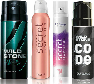 Wild Stone Hydra Energy Deodorant (150 ml), Code Platinum Body Perfume(120 ml) and ST Desire Deodorant (150 ml), Te Amo Pearl Body Perfume (120 ml), Pack of 4 Perfume Body Spray - For Men & Women(540 ml, Pack of 4)
Wild Stone Hydra Energy Deodorant (150 ml), Code Platinum Body Perfume(120 ml) and ST Desire Deodorant (150 ml), Te Amo Pearl Body Perfume (120 ml), Pack of 4 Perfume Body Spray - For Men & Women(540 ml, Pack of 4)