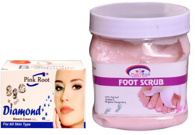 Pink Root FOOT SCRUB 500GM WITH DIAMOND BLEACH 50GM(Set of 2)