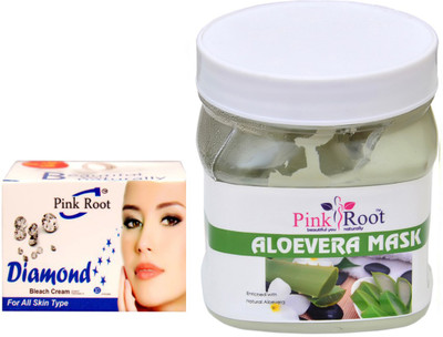 Pink Root ALOEVERA MASK 500GM WITH DIAMOND BLEACH 50GM(Set of 2)