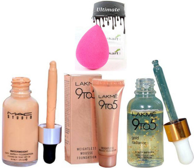 Ultimate Sponge puff & studio waterweight Spf30 foundation and 9 to 5 Weightless mousse foundation 6g with 9 to 5 Gold radiance skin face serum(Set of 4)
Ultimate Sponge puff & studio waterweight Spf30 foundation and 9 to 5 Weightless mousse foundation 6g with 9 to 5 Gold radiance skin face serum(Set of 4)