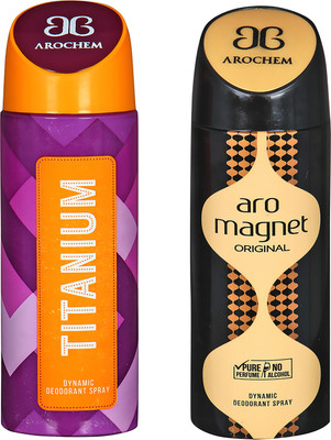AROCHEM TITANIUM AND ARO MAGNET DYNAMIC PURE Deodorant Spray - For Men & Women(200 ml, Pack of 2)
AROCHEM TITANIUM AND ARO MAGNET DYNAMIC PURE Deodorant Spray - For Men & Women(200 ml, Pack of 2)