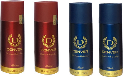 Denver 2 HONOUR & 2 PRIDE (PACK OF 4) Deodorant Spray - For Men & Women(165 ml, Pack of 4)
Denver 2 HONOUR & 2 PRIDE (PACK OF 4) Deodorant Spray - For Men & Women(165 ml, Pack of 4)