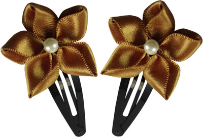 Threads N Ribbons Ribbon Flower Tic Tac Clip, Hair Pin(Gold)