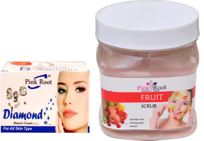 Pink Root FRUIT SCRUB 500GM WITH DIAMOND BLEACH 50GM(Set of 2)