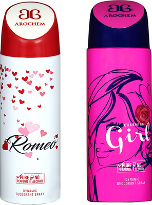 AROCHEM ROMEO AND CHARMING GIRL DYNAMIC PURE Deodorant Spray - For Men & Women(200 ml, Pack of 2)
AROCHEM ROMEO AND CHARMING GIRL DYNAMIC PURE Deodorant Spray - For Men & Women(200 ml, Pack of 2)