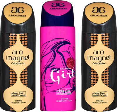 AROCHEM aro magnet,charming girl and aro magnet combo Body Spray - For Men & Women(300 ml, Pack of 3)
AROCHEM aro magnet,charming girl and aro magnet combo Body Spray - For Men & Women(300 ml, Pack of 3)