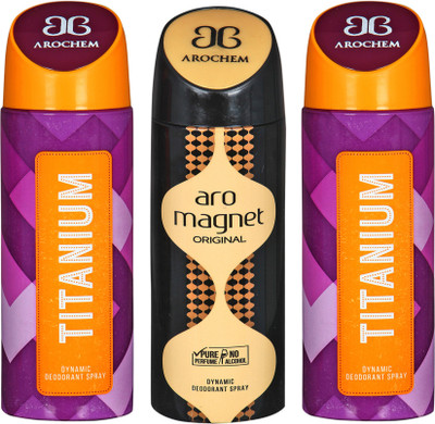 AROCHEM titanium,aro magnet and titanium combo Body Spray - For Men & Women(300 ml, Pack of 3)
AROCHEM titanium,aro magnet and titanium combo Body Spray - For Men & Women(300 ml, Pack of 3)