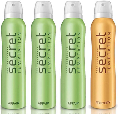 Secret Temptation 3 Affair and 1 Mystery Deodorant Spray - For Women(600 ml, Pack of 4)
Secret Temptation 3 Affair and 1 Mystery Deodorant Spray - For Women(600 ml, Pack of 4)