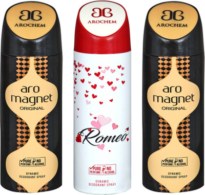AROCHEM aro magnet,romeo and aro magnet combo Body Spray - For Men & Women(300 ml, Pack of 3)
AROCHEM aro magnet,romeo and aro magnet combo Body Spray - For Men & Women(300 ml, Pack of 3)