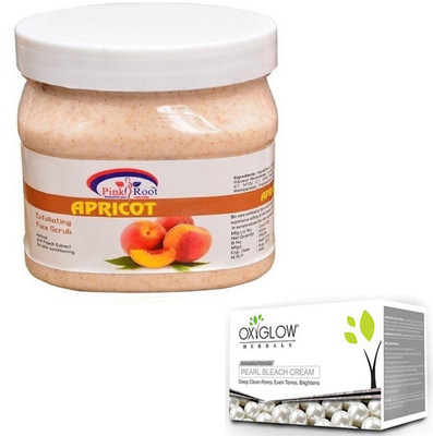 Pink Root APRICOT SCRUB 500GM WITH OXYGLOW PEARL BLEACH 50GM(Set of 2)