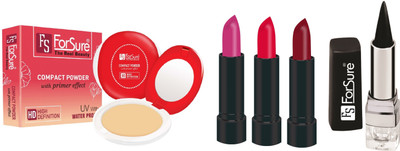 ForSure Compact Powder with Primer Effect, Kajal and Pack of 3 Forfor Matte Lipstick (Colour - Dark Pink, Mahroon, Pink)(Set of 5)
ForSure Compact Powder with Primer Effect, Kajal and Pack of 3 Forfor Matte Lipstick (Colour - Dark Pink, Mahroon, Pink)(Set of 5)