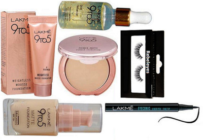 REBELEYES Eyelashes,lakme 9to5 primer matte compact,weightless mousse foundation,gold radiance face serum,matte foundation,eyeconic pen eyeliner(Set of 6)
REBELEYES Eyelashes,lakme 9to5 primer matte compact,weightless mousse foundation,gold radiance face serum,matte foundation,eyeconic pen eyeliner(Set of 6)