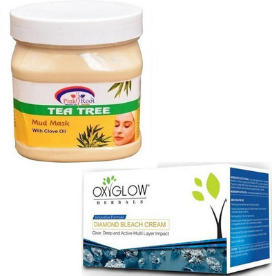 Pink Root TEA TREE MASK 500GM WITH OXYGLOW DIAMOND BLEACH 50GM(Set of 2)