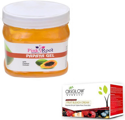 Pink Root PAPAYA GEL 500GM WITH OXYGLOW FRUIT BLEACH 50GM(Set of 2)