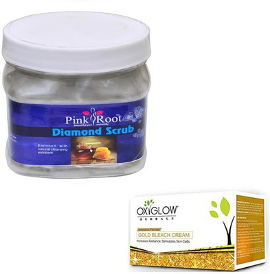 Pink Root DIAMOND SCRUB 500GM WITH OXYGLOW GOLD BLEACH 50GM(Set of 2)