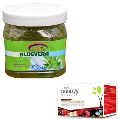 Pink Root ALOEVERA GEL SCRUB 500GM WITH OXYGLOW FRUIT BLEACH 50GM(Set of 2)