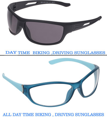 Vast Combo Of Day & Night Vision Wrap Around Cricket Goggles(Blue)