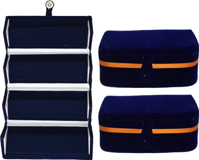 Aadhya Combo of Earring Folder& Ring Box (Blue) Vanity Box(Blue)