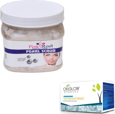 Pink Root PEARL SCRUB 500GM WITH OXYGLOW OXY BLEACH 50GM(Set of 2)