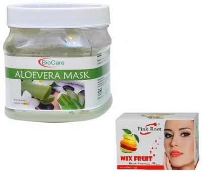 Pink Root MIX FRUIT BLEACH 43G WITH BIOCARE ALOEVERA MASK 500GM(Set of 2)