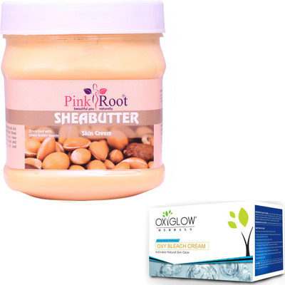 Pink Root SHEA BUTTER CREAM 500GM WITH OXYGLOW OXY BLEACH 50GM(Set of 2)