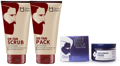 Qraa De Tan Pack 120gm + De Tan Scrub 100gm + Hair & beard Wax Blue 100gm(Set of 3)
Qraa De Tan Pack 120gm + De Tan Scrub 100gm + Hair & beard Wax Blue 100gm(Set of 3)