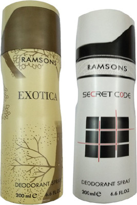 RAMSONS EXOTICA DEODORANT SPRAY 200ML+ SECRET CODE DEODORANT SPRAY 150ML Deodorant Spray - For Men(150 ml, Pack of 2)
RAMSONS EXOTICA DEODORANT SPRAY 200ML+ SECRET CODE DEODORANT SPRAY 150ML Deodorant Spray - For Men(150 ml, Pack of 2)