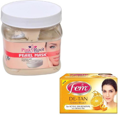 Pink Root PEARL MASK 500GM WITH FEM DE-TAN BLEACH 50GM(Set of 2)