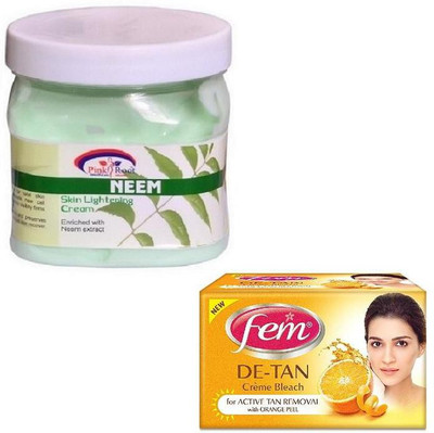 Pink Root NEEM CREAM 500GM WITH FEM DE-TAN BLEACH 50GM(Set of 2)