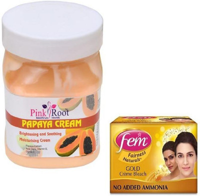 Pink Root PAPAYA CREAM 500GM WITH FEM GOLD BLEACH 50GM(Set of 2)