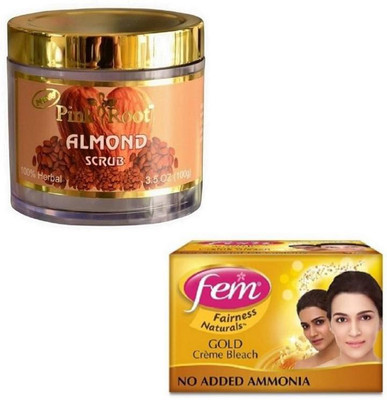 Pink Root ALMOND SCRUB 100GM WITH FEM GOLD BLEACH 50GM(Set of 2)