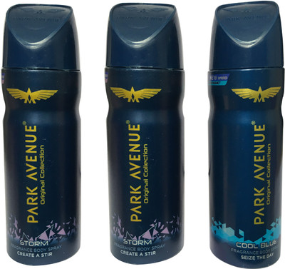 Park Avenue 2 STORM & 1 COOL BLUE ( PACK OF 3) Deodorant Spray - For Men(150 ml, Pack of 3)
Park Avenue 2 STORM & 1 COOL BLUE ( PACK OF 3) Deodorant Spray - For Men(150 ml, Pack of 3)