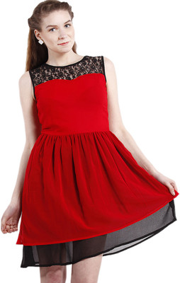 Peptrends Women's Fit and Flare Red Dress