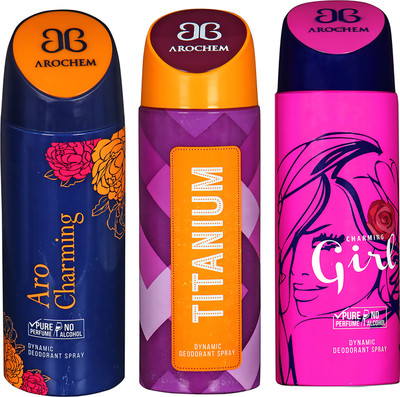 AROCHEM ARO CHARMING , TITANIUM AND CHARMING GIRL DYNAMIC PURE ORIGINAL Deodorant Spray - For Men & Women(200 ml, Pack of 3)
AROCHEM ARO CHARMING , TITANIUM AND CHARMING GIRL DYNAMIC PURE ORIGINAL Deodorant Spray - For Men & Women(200 ml, Pack of 3)