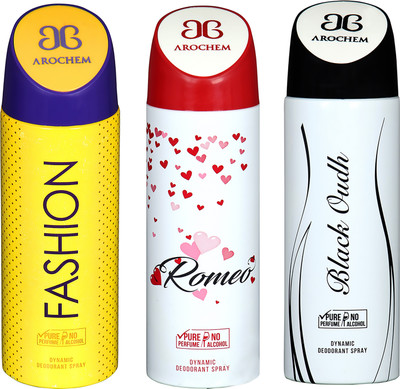 AROCHEM FASHION , ROMEO AND BLACK OUDH DYNAMIC PURE ORIGINAL Deodorant Spray - For Men & Women(200 ml, Pack of 3)
AROCHEM FASHION , ROMEO AND BLACK OUDH DYNAMIC PURE ORIGINAL Deodorant Spray - For Men & Women(200 ml, Pack of 3)