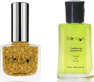 Bella Voste Nail Polish Kit GOLDEN GLITTER Glossy 39 ml Pack of 2(Pack of 2)