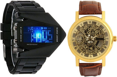 Pappi Boss Pack of 2 LED Aircraft Model with light & Skeleton Transparent Golden Dial Leather Strap Casual Watch - For Boys
Pappi Boss Pack of 2 LED Aircraft Model with light & Skeleton Transparent Golden Dial Leather Strap Casual Watch - For Boys