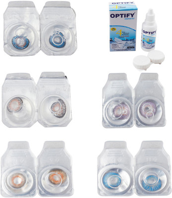 Optify Combo Pack Monthly Color Contact Lens With Solution Monthly Contact Lens(0, Blue-Grey-Honey-Violet-Blue Topaz, Pack of 5)