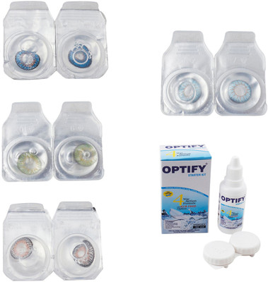 Optify Combo Pack Monthly Color Contact Lens With Solution Monthly Contact Lens(0, Blue-Green-Grey-Sea Blue, Pack of 4)