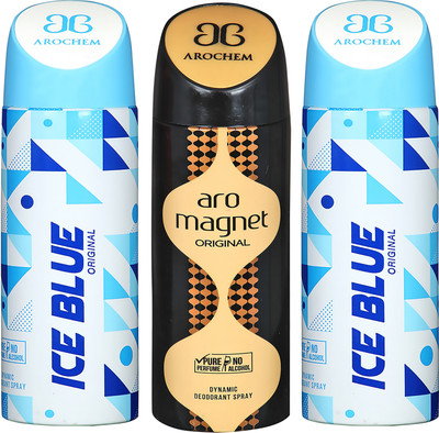 AROCHEM ICE BLUE , ARO MAGNET AND ICE BLUE DYNAMIC PURE ORIGINAL Deodorant Spray - For Men & Women(200 ml, Pack of 3)
AROCHEM ICE BLUE , ARO MAGNET AND ICE BLUE DYNAMIC PURE ORIGINAL Deodorant Spray - For Men & Women(200 ml, Pack of 3)