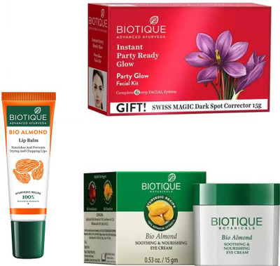 BIOTIQUE BIO PARTY GLOW FACIAL KIT, ALMOND SOOTHING & NOURISHING EYE CREAM, LIP BALM(Set of 3)
BIOTIQUE BIO PARTY GLOW FACIAL KIT, ALMOND SOOTHING & NOURISHING EYE CREAM, LIP BALM(Set of 3)